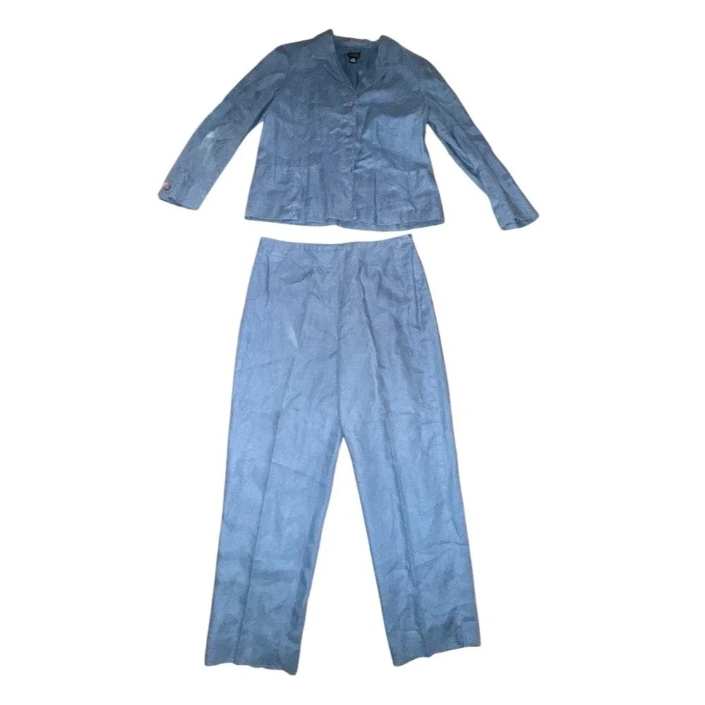 Rafaella Pant Suit Set Womens Size 14 Blue Shimmer Blazer Jacket‎ & Pants